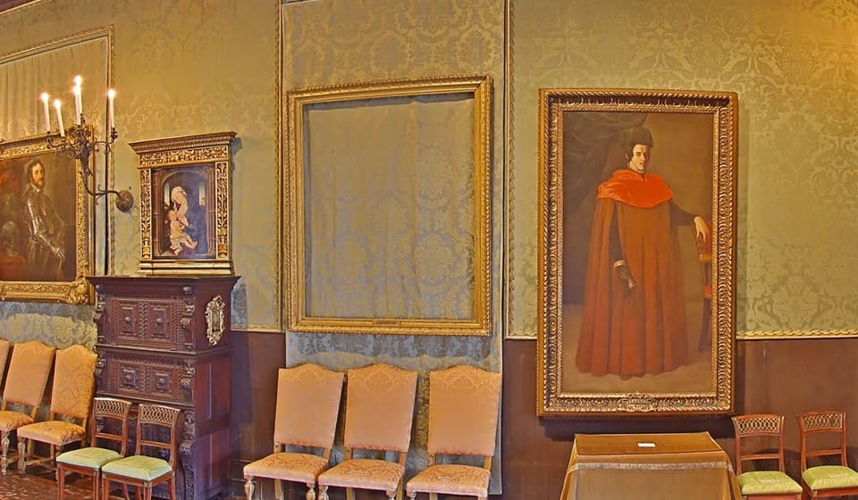 The empty frame of a Rembrandt painting stolen from the Isabella Stewart Gardner Museum in 1990. (screenshot by the author via "Thirteen Works: Explore the Gardner's Stolen Art")