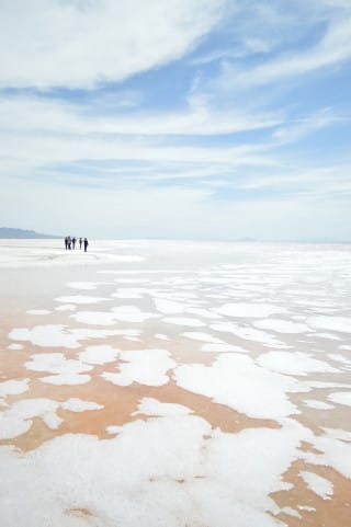 The red-tinged waters of he Great Salt Lake 