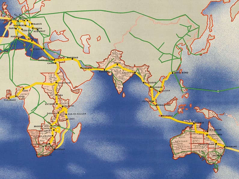 László Moholy-Nagy, "Imperial Airways / Map of Empire & European Air Routes" (1936) (Courtesy of Swann Auction Galleries)