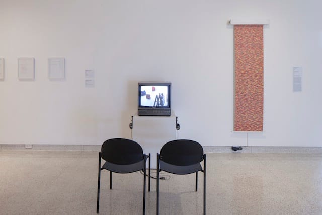 Installation image of Smile and Camuflage by Kasia Fudakowski at the Museum of Contemporary Art San Diego’s La Jolla location, 2015. Photo by Pablo Mason.