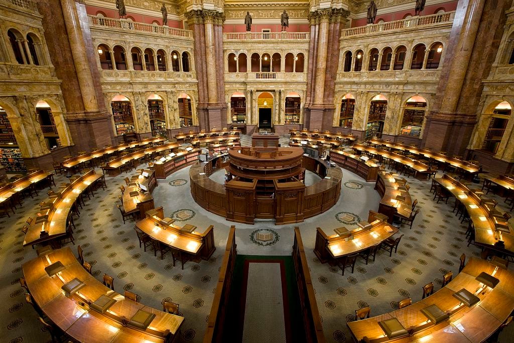 Main reading room of the Library of Congress in Washington, DC (photograph by Carol M. Highsmith, via Library of Congress)