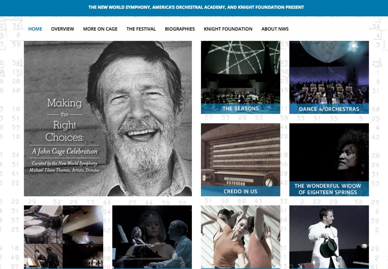 Landing page for 'Making the Right Choices: A John Cage Celebration' (screenshot by the author for Hyperallergic)