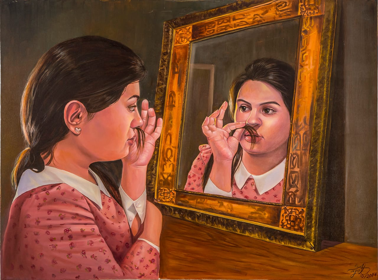 Najat Mutahar, A Man Has No Shame, 2014, Oil on Canvas, 91 X 121 cm