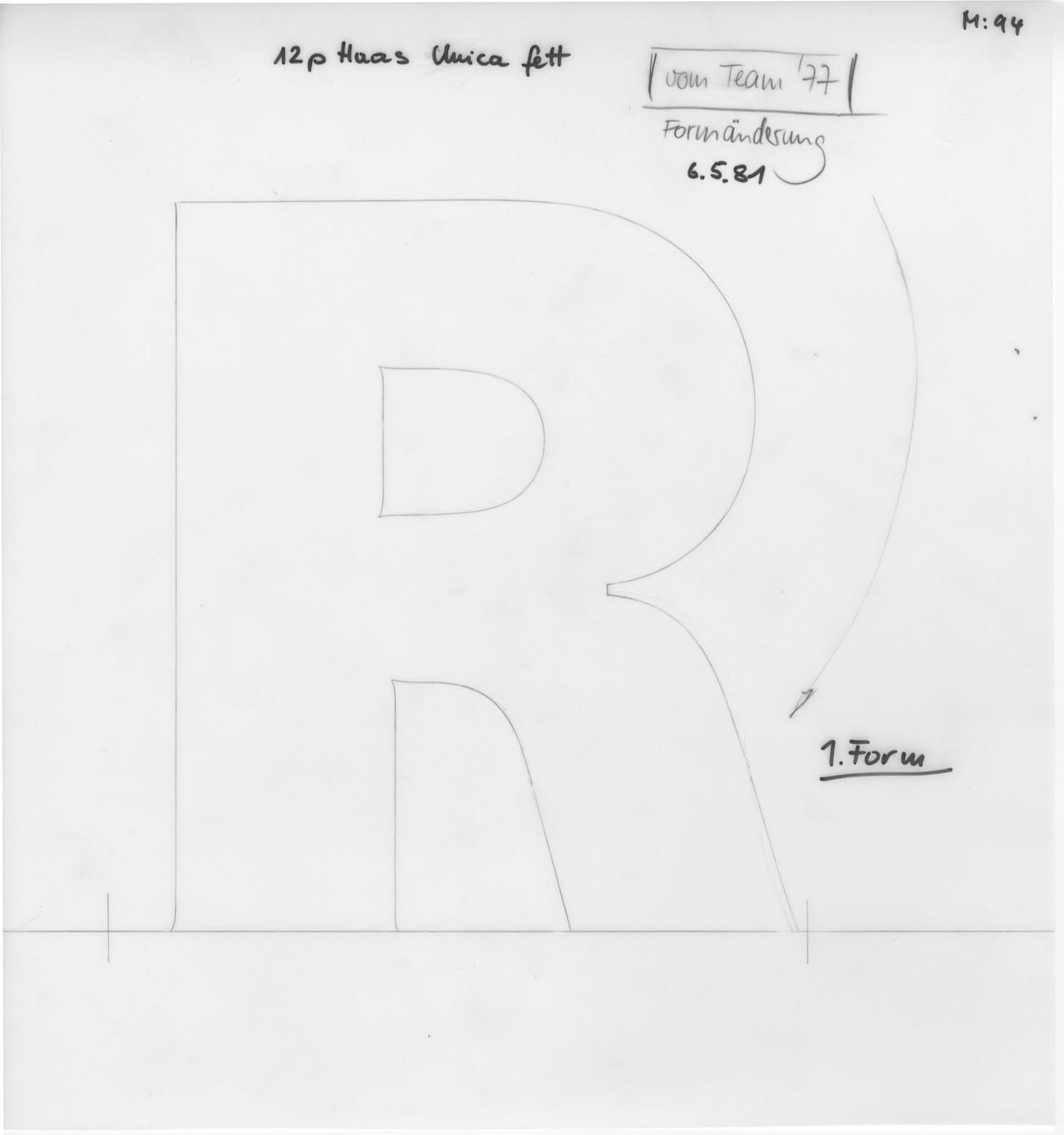 A pencil drawing for film for Neue Haas Unica (courtesy Monotype)