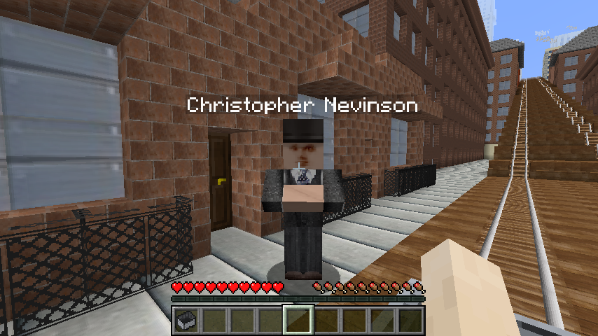 Another view inside the Minecraft version of Christopher Richard Wynne Nevinson’s "The Soul of the Soulless City (‘New York - an Abstraction’)" (1920) with the artist greeting you.