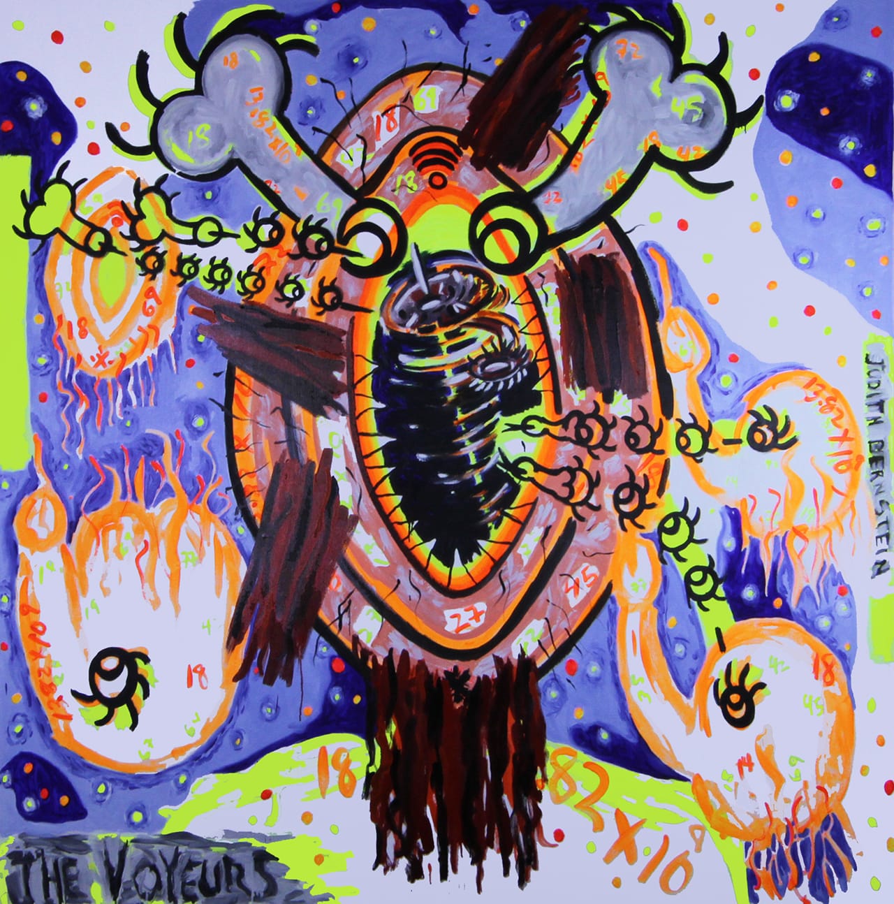 Judith Bernstein, "Voyeur" (2015), oil on Canvas, 84 x 84 in (© Judith Bernstein, courtesy the artist and Mary Boone Gallery)