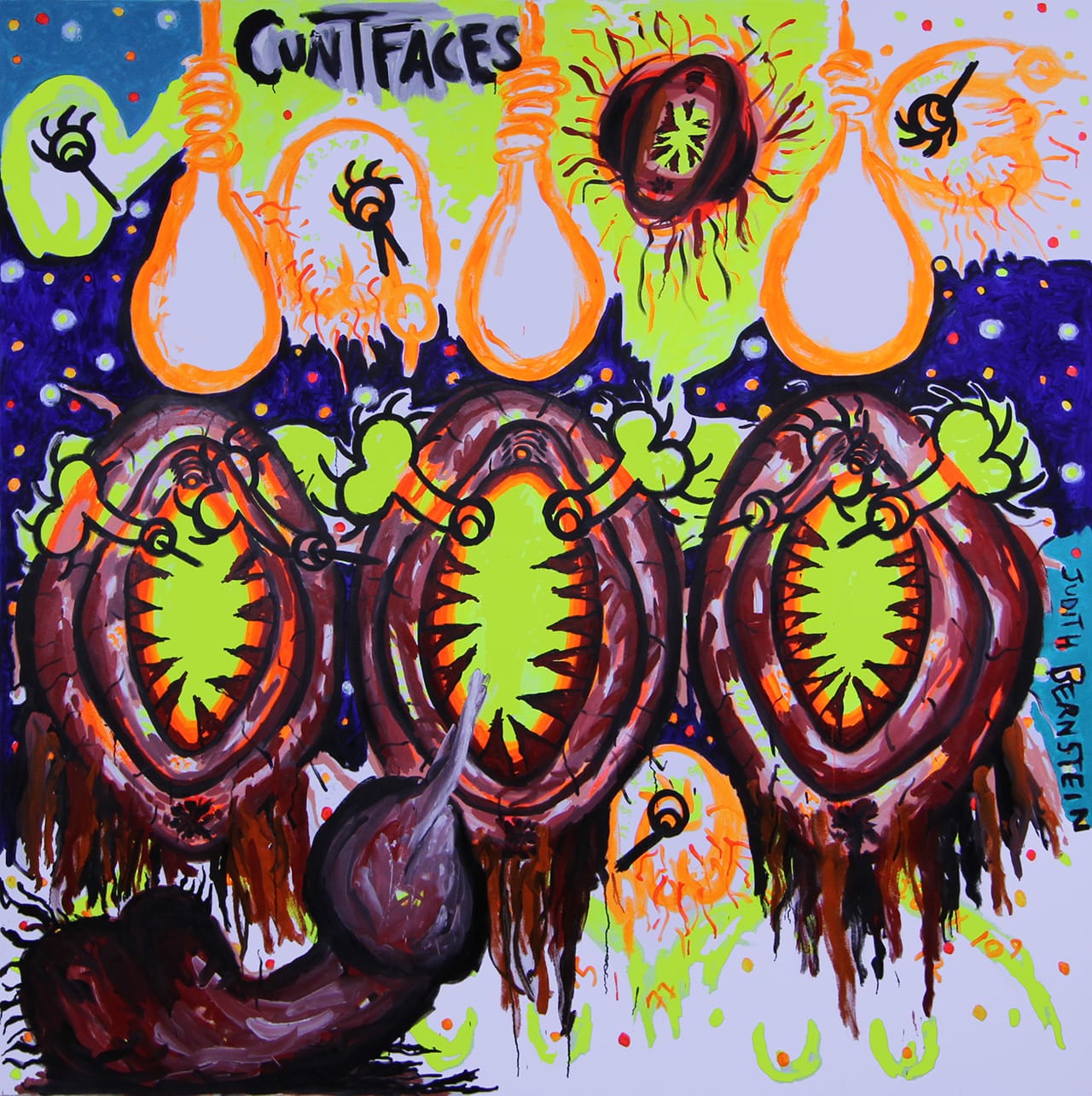 Judith Bernstein, "Cuntfaces" (2015), oil on canvas, 84 x 84 in (© Judith Bernstein, courtesy the artist and Mary Boone Gallery) (click to enlarge)