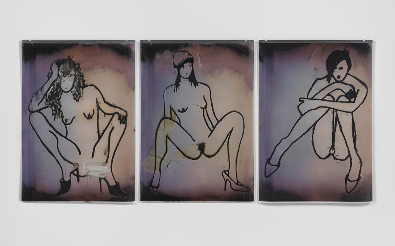 Ida Applebroog, "Ethics of Desire" (2013), ultrachrome ink on mylar, 3 panels, 59 3/4 x 128 3/8 in (© Ida Applebroog, courtesy the artist and Hauser & Wirth) 