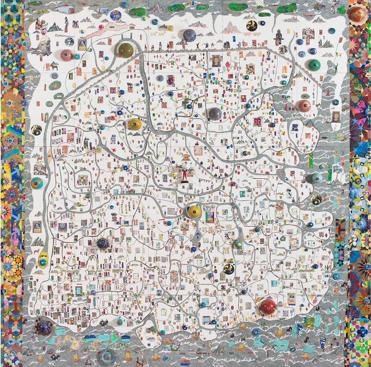 Joyce Kozloff, "The Tempest" (2014), mixed media on panel, 120 x 120 in (© Joyce Kozloff, courtesy the artist and DC Moore Gallery) (click to enlarge)