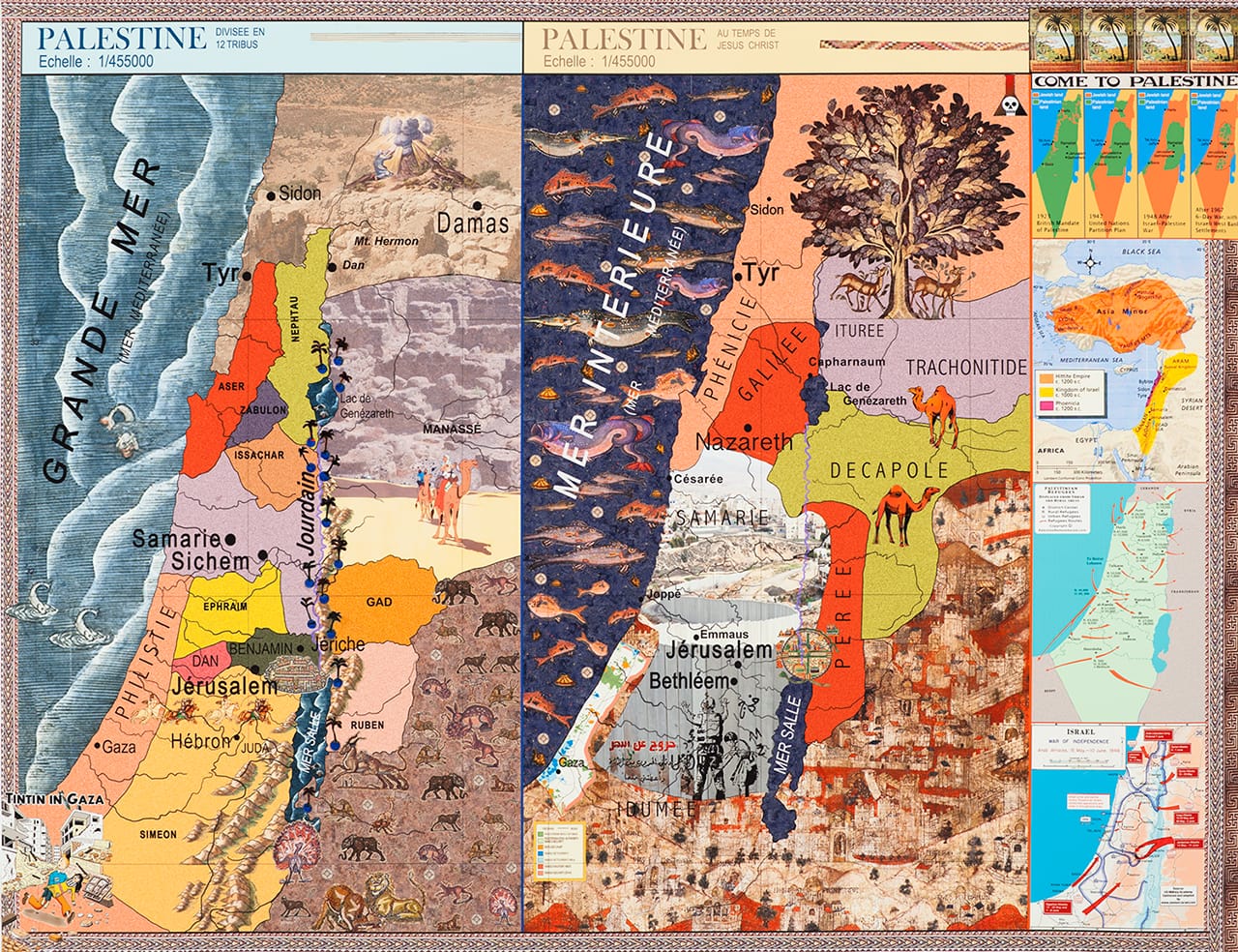 Joyce Kozloff, "Social Studies: Palestine" (2013), collage, digital archival inkjet print, 36 x 47 in (© Joyce Kozloff, courtesy the artist and DC Moore Gallery)