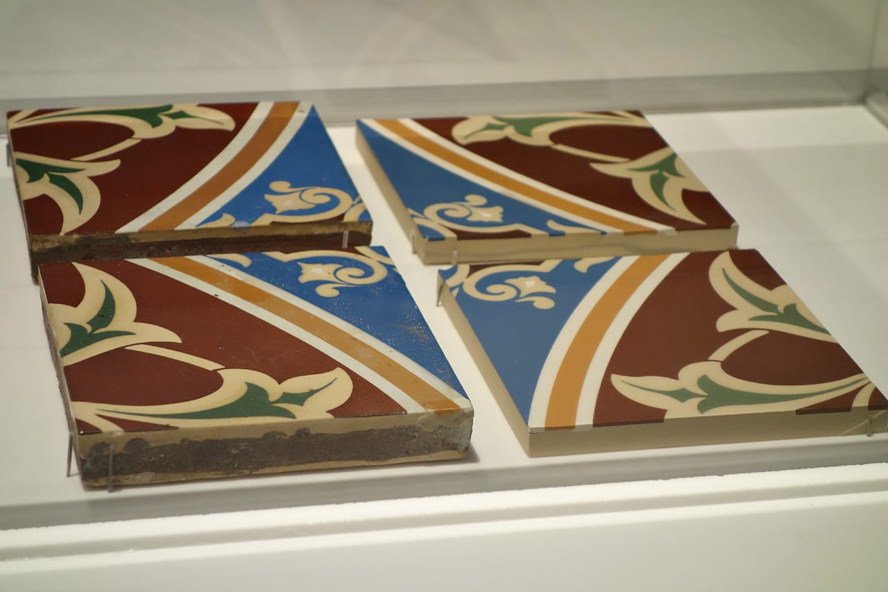 Original and replica tiles from the restoration of the Minton tile ceiling at Bethesda Terrace in Central Park
