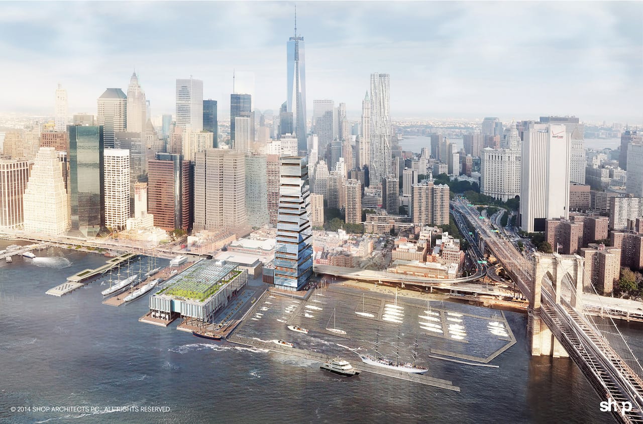 The reduced 494-foot Howard Hughes tower revealed in 2014 (rendered by SHoP Architects)