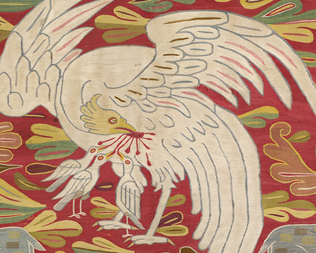 Detail of table covering or wall hanging, Peru, south highlands, 1675–1700, 68.9 x 64.2 in, (acquired by George Hewitt Myers in 1951)