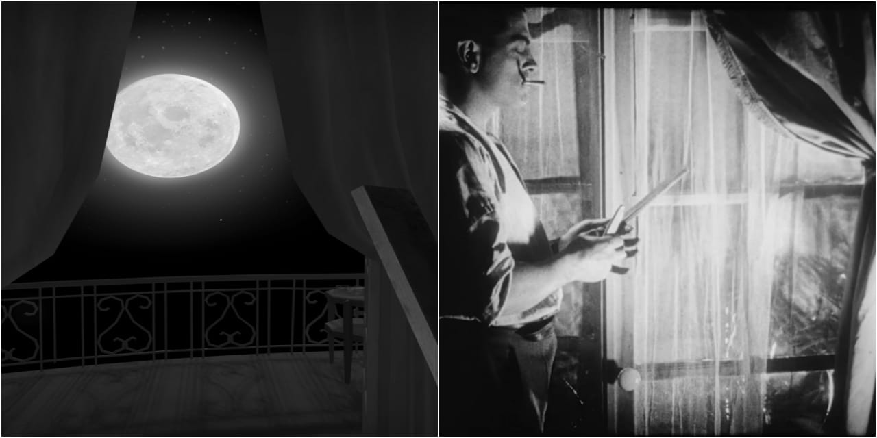 Scene from 'The Tender Cut'; still from 'Un Chien Andalou' (screenshots by the author for Hyperallergic)