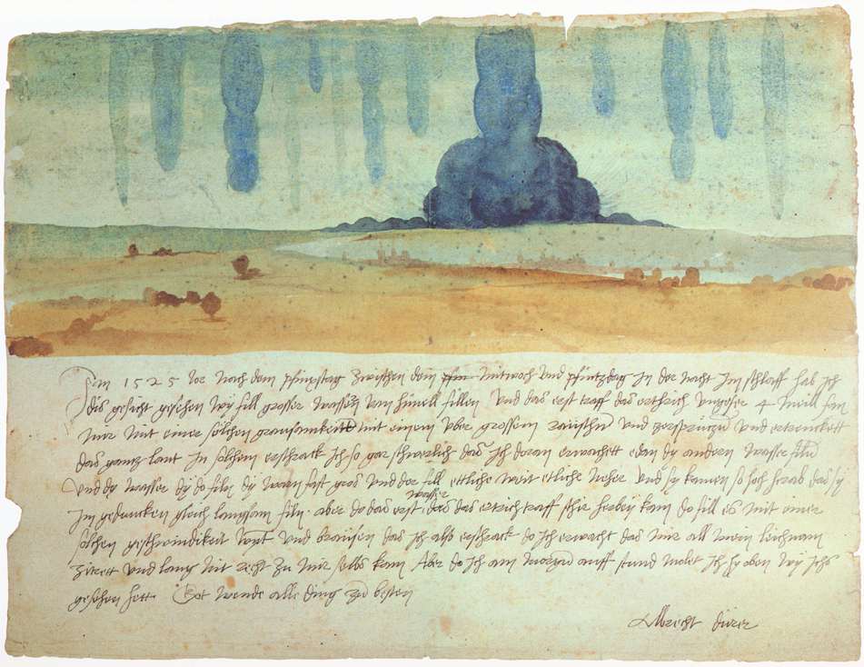 Albrecht Dürer, "Dream Vision" (1525), watercolor on paper, 30 x 43 cm, Kunsthistorisches Museum, Vienna (image via Wikimedia Commons)