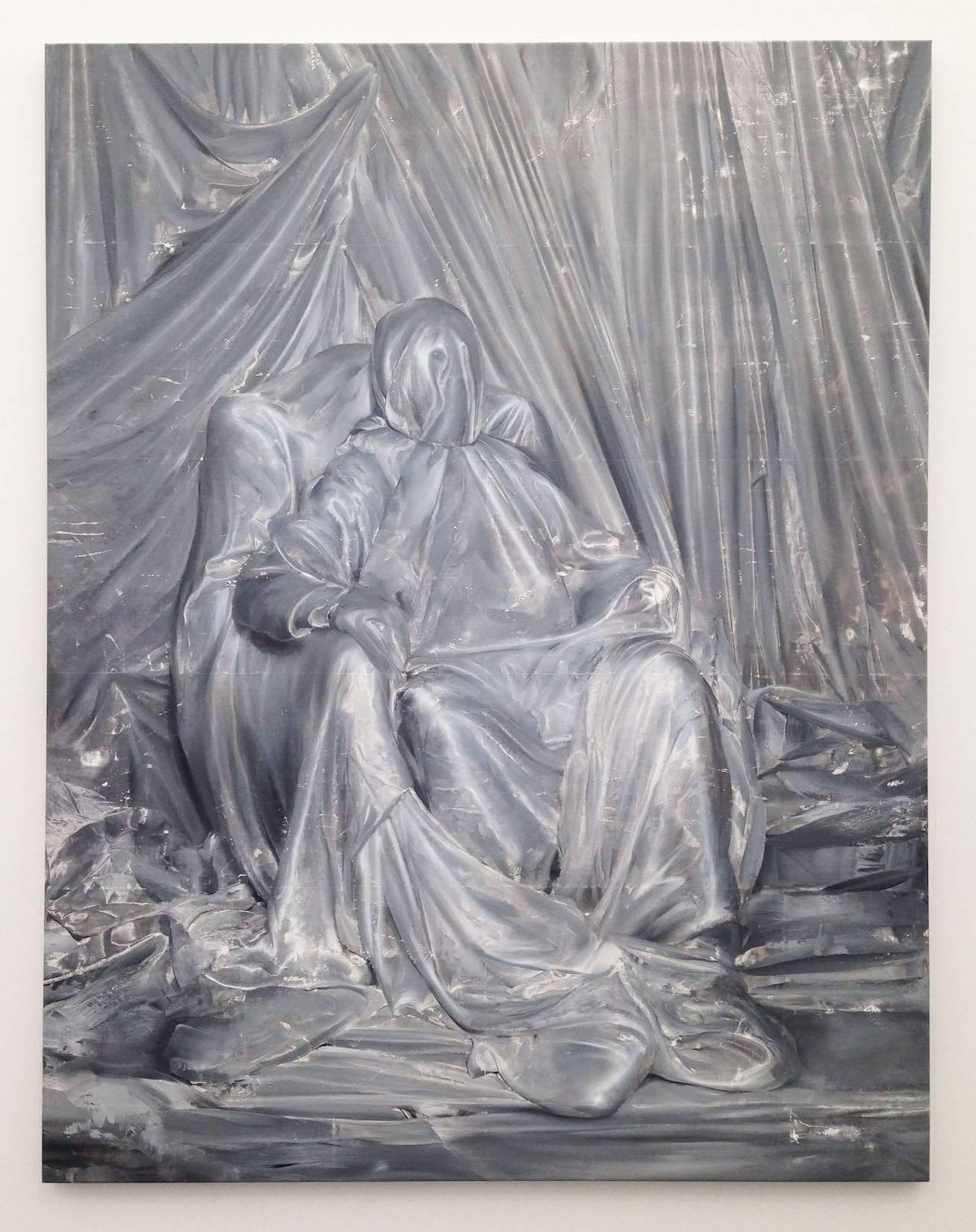 Mircea Suciu, “Iron Curtain” (2015), oil, acrylic, and mono print on linen, 156 x 121.8 cm at Zeno X Gallery