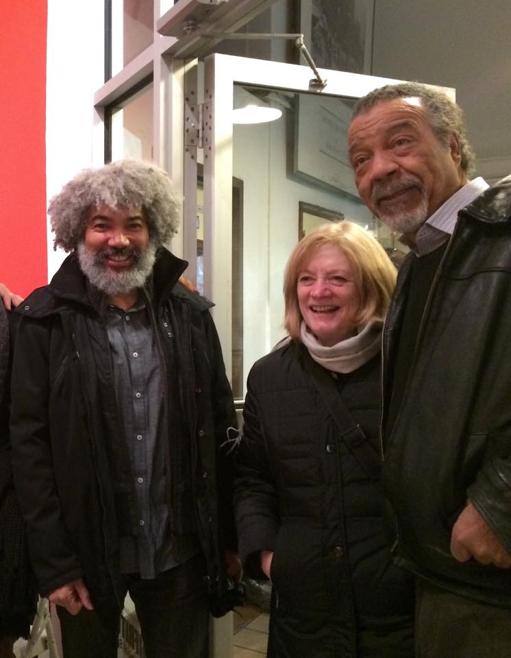 Jane with Fred Wilson and John Moore at a Cuchifritos opening for Michael Pribich (photo by Esperanza Cortés) (click to enlarge)