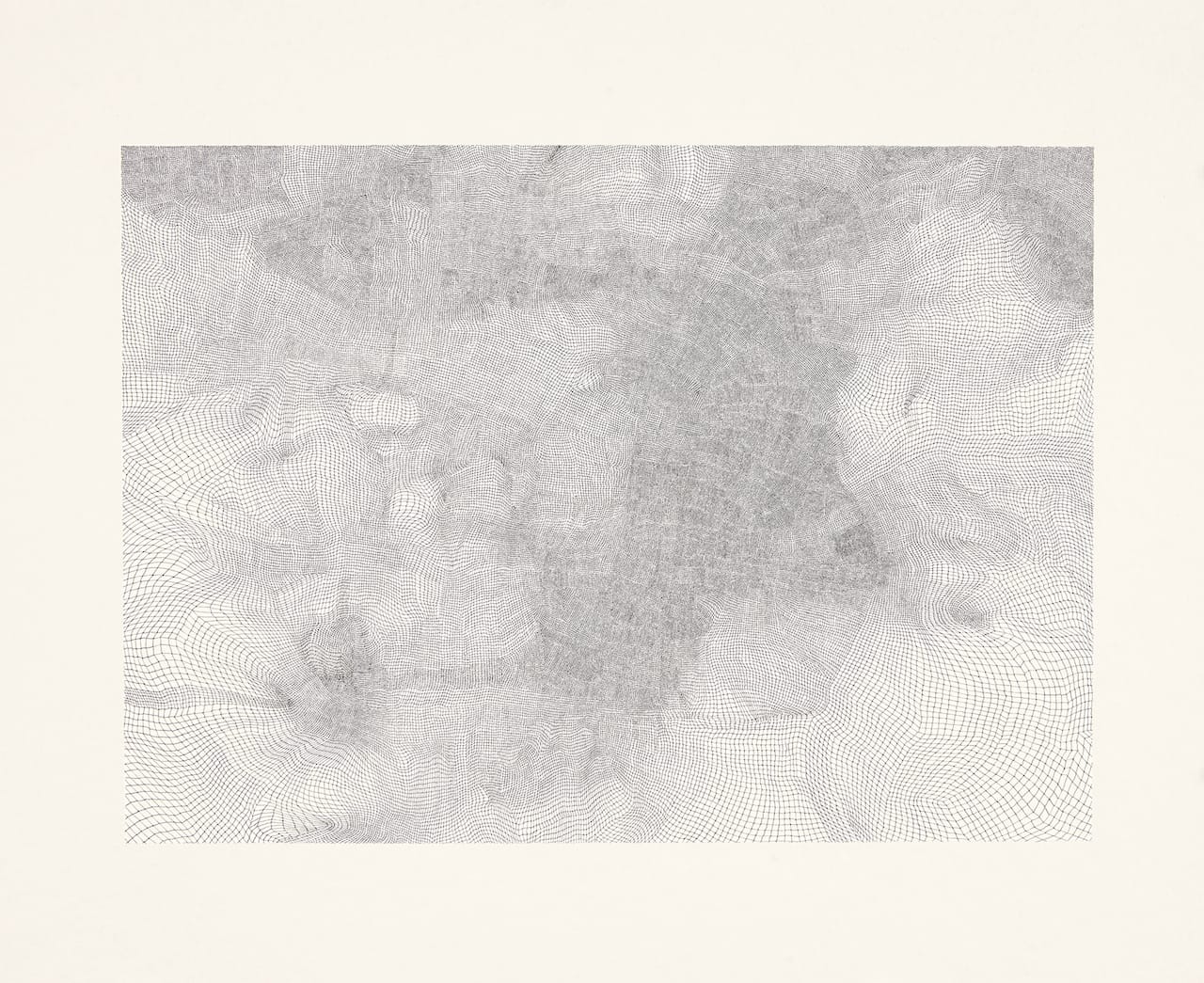 Jacob El Hanani , "Gauze" (2008), ink on paper, 18 1/8 x 18 1/8 inches (all images courtesy Acquavella Galleries, Art © Jacob El Hanani) 