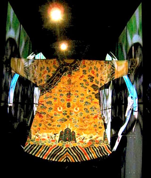 Pu Yi's baby robe - 1908, on loan from Beijing's Palace Museum - Photo by Ellen Pearlman