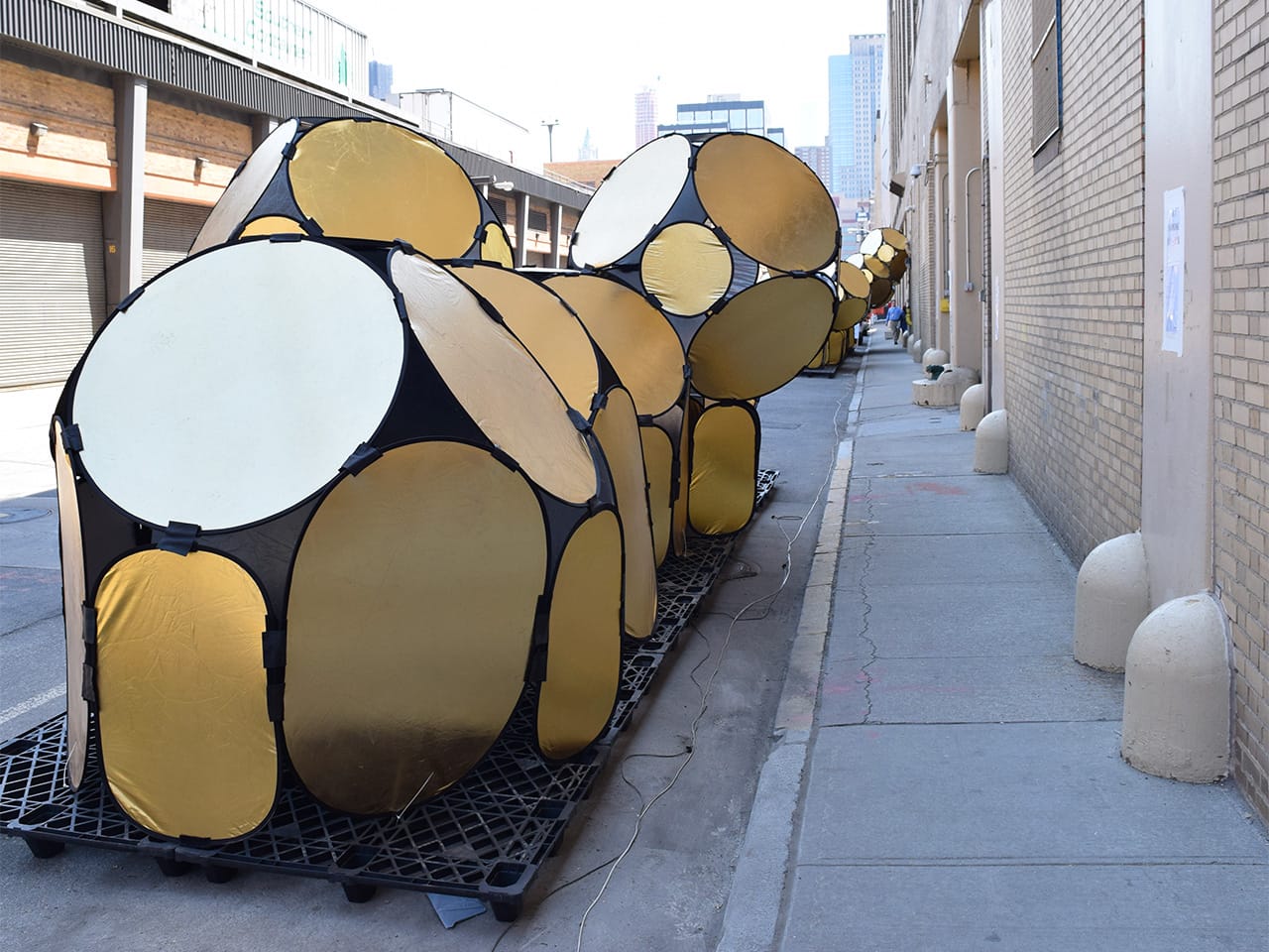 "Pop-Up Habitat," a modular structure by People's Architecture Office, leads visitors to the entrance of the Collective Design fair. (all photos by the author for Hyperallergic)