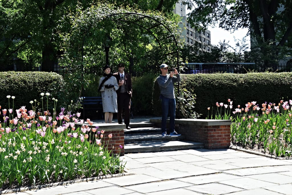 David Levin, "Private Moments," with actors performing a scene from 'Bullets Over Broadway' in the Conservatory Garden