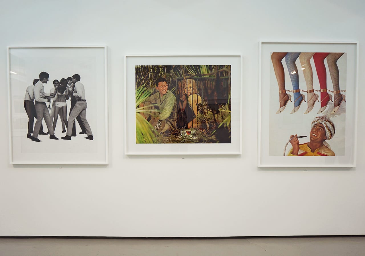 Installation view of 'Unbranded,' with images from 1965–67 from right to left