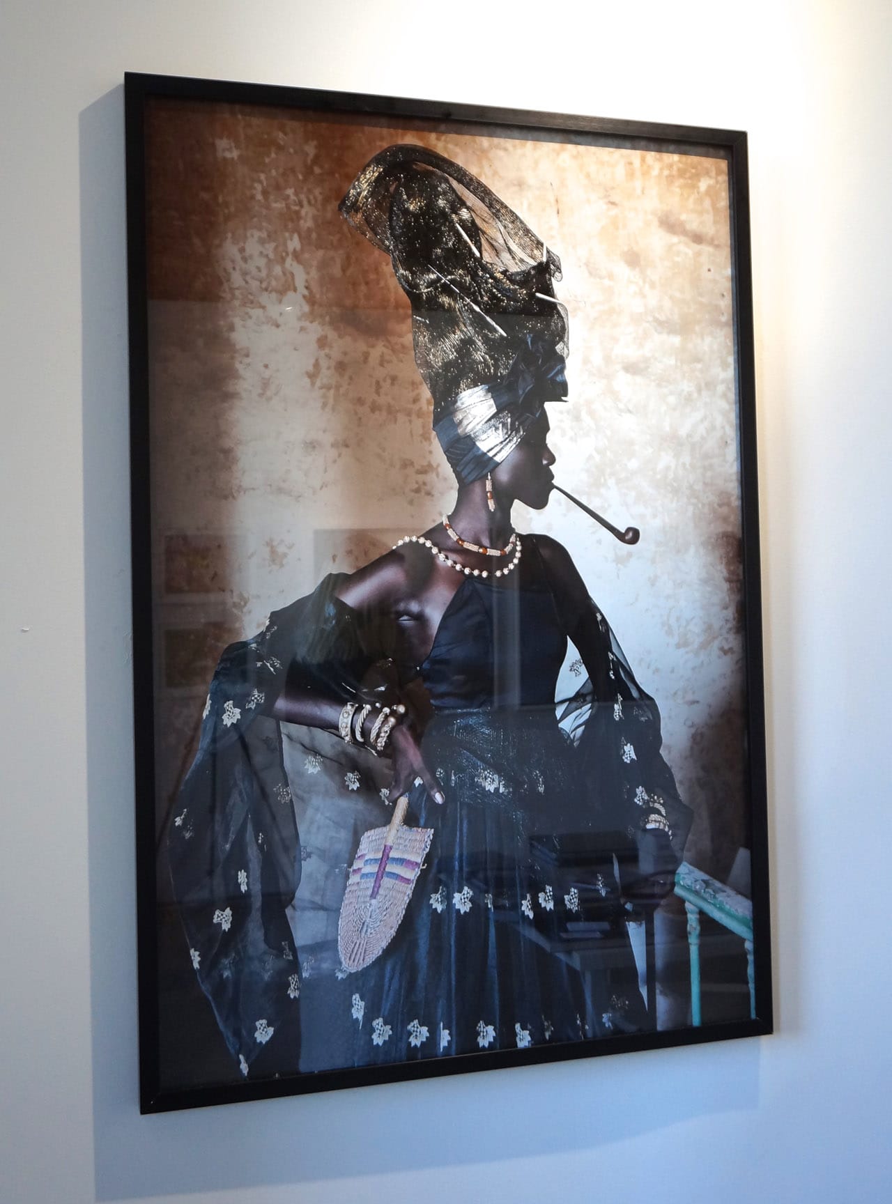 Work by Fabrice Monteiro at Mariane Ibrahim Gallery's booth, showing a signore