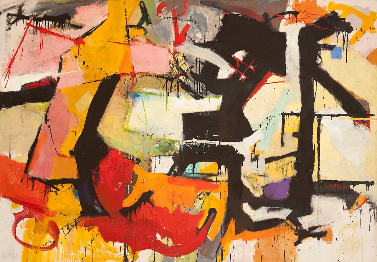 Audrey Flack, "Abstract Force: Homage to Franz Kline" (1951–52), oil on canvas, 50 x 72 inches (click to enlarge)