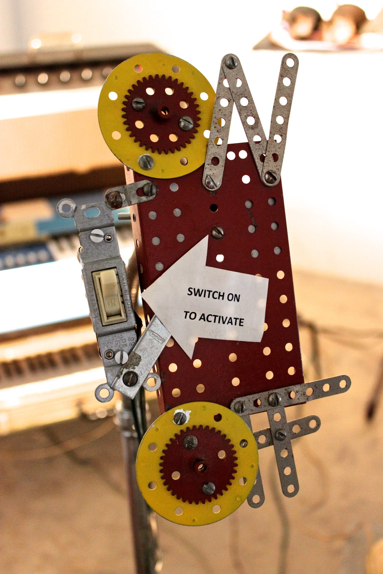 Switches activate tube amps, bringing the automatic music already in progress slowly to life.