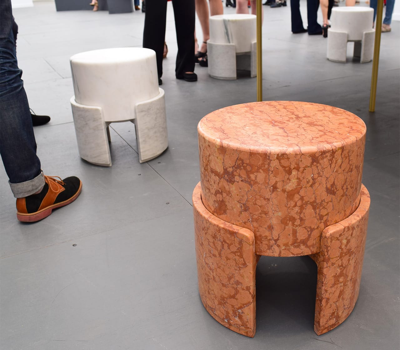 Stone and marble stools by Kueng Caputo in the Salon 94 booth at Frieze New York