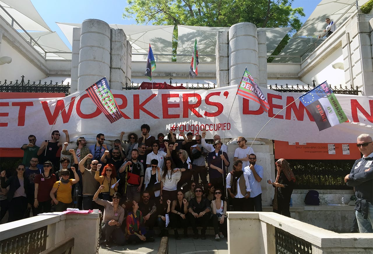 Members of the Peggy Guggenheim Collection occupation on May 8, 2014. (image by Hrag Vartanian/Hyperallergic)