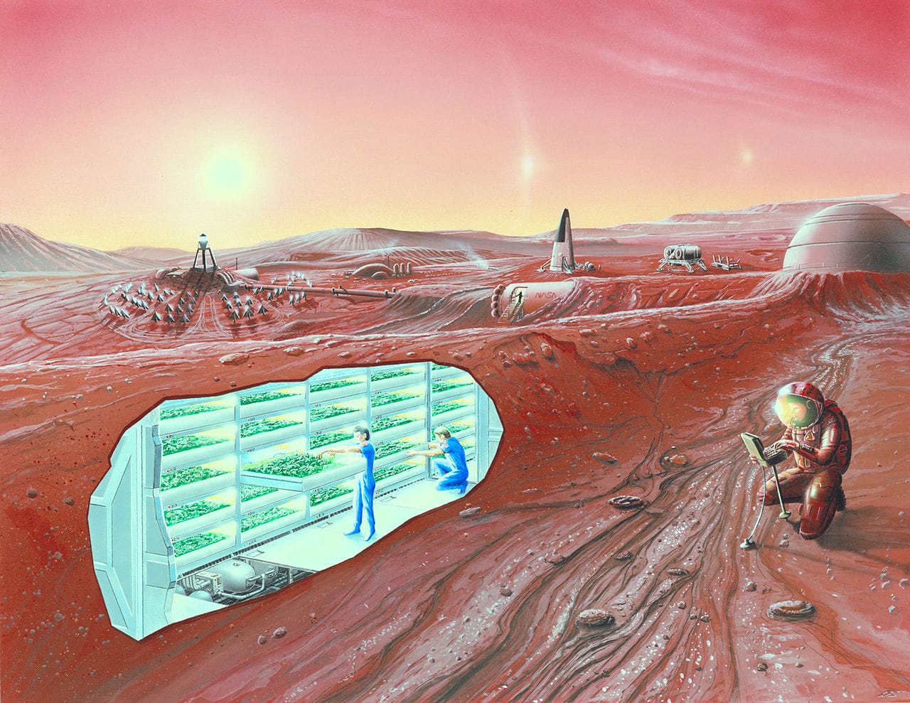 Artist's impression of a Mars settlement (NASA Ames Research Center, via Wikimedia)