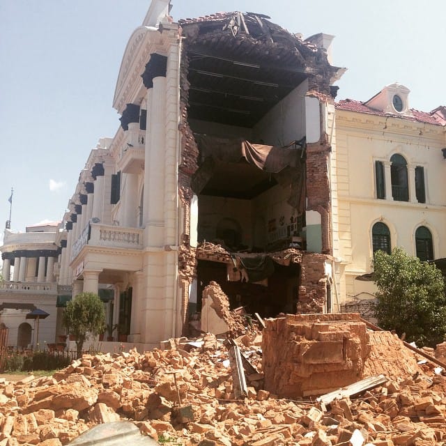 Damage to the building that houses the Nepal Fine Arts Academy (photo by carakeats/Instagram)