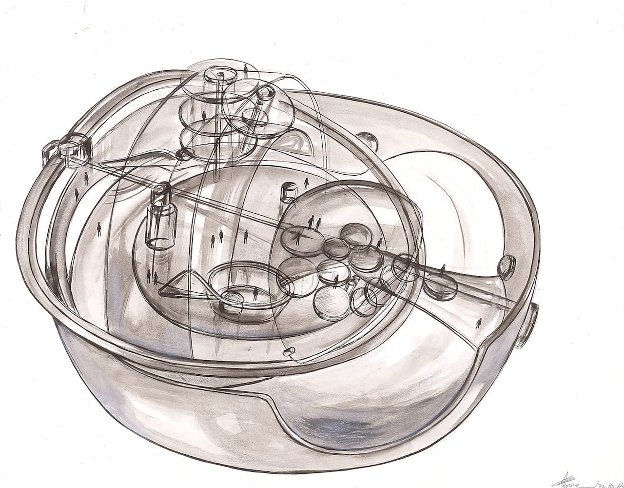 Gyula Kosice, "Untitled" (1972), pen and brush with wash over pencil (courtesy Blanton Museum of Art, The University of Texas at Austin, © Gyula Kosice)