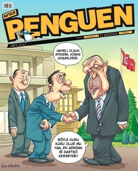 The controversial cartoon by i depicted the Turkish president meeting two officials outside his newly completed presidential palace, with the cartoon Erdogan saying: “What a bland celebration. We could have at least sacrificed a journalist.” One of the officials is making a gesture that suggests Erdogan is gay. (via ifex.org)
