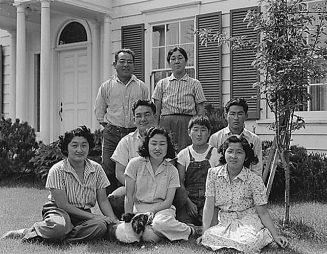 Mountain View, CA, April 1942. The Shibuya family pictured at their home before being forcibly relocated by the US Army (Photo by Dorothea Lange for the WRA / Courtesy of the Central Photographic File of the War Relocation Authority, National Archives (National Archives Identifier 536037))