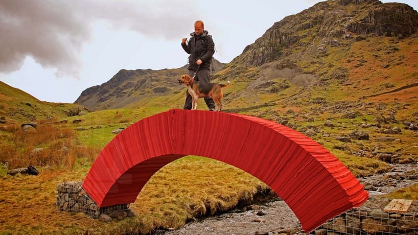 Bridge made of 20,000 sheets of paper by artist Steve Messam, installed in the Lake District National Park in Cumbria, UK (© Steve Messam)