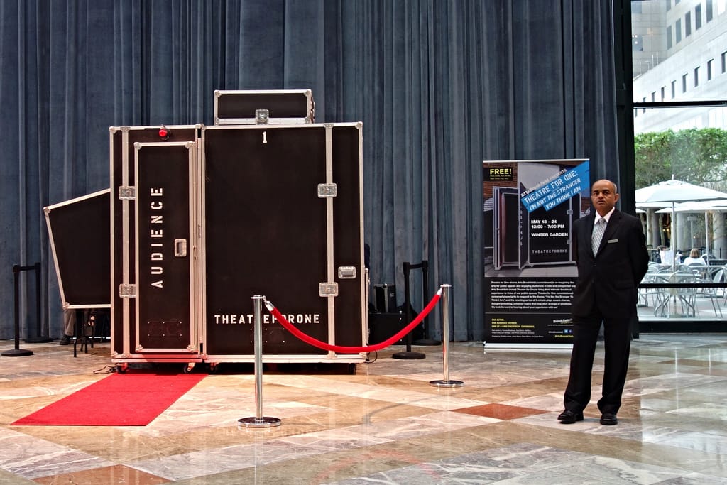 Theatre for One in the Winter Garden Atrium at Brookfield Place (photo by the author for Hyperallergic)