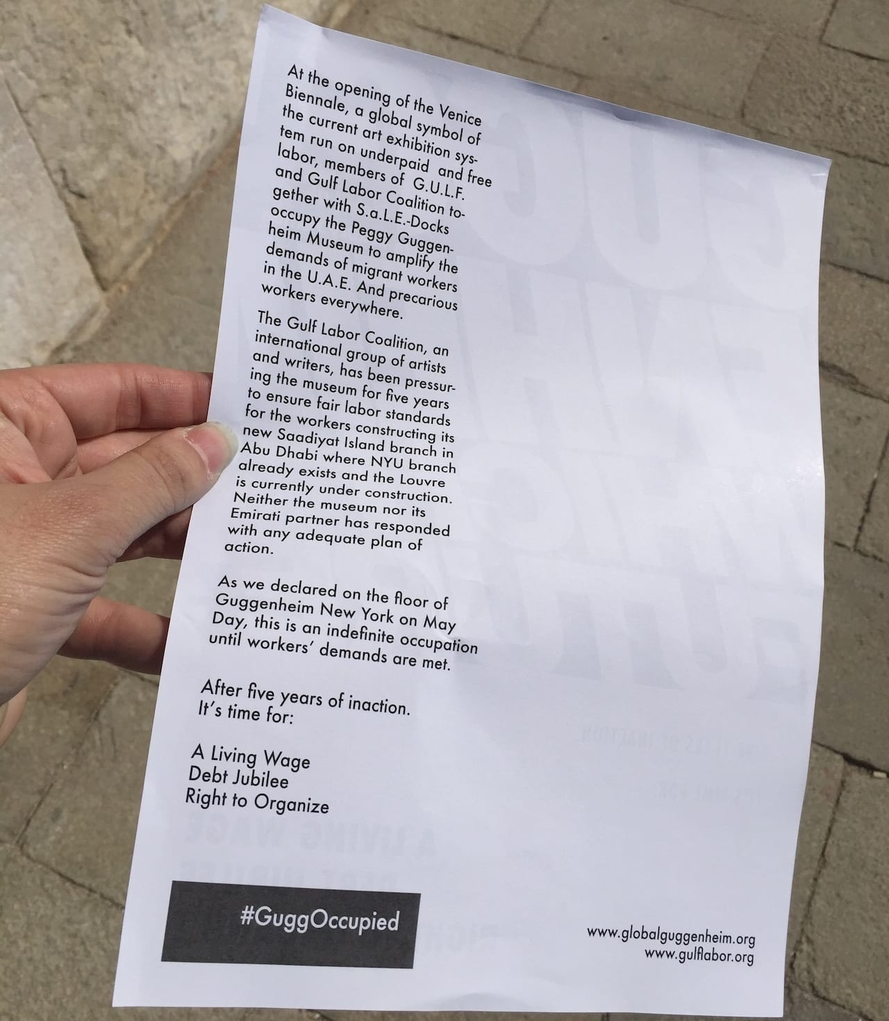 The flyer being distributed at today's protest