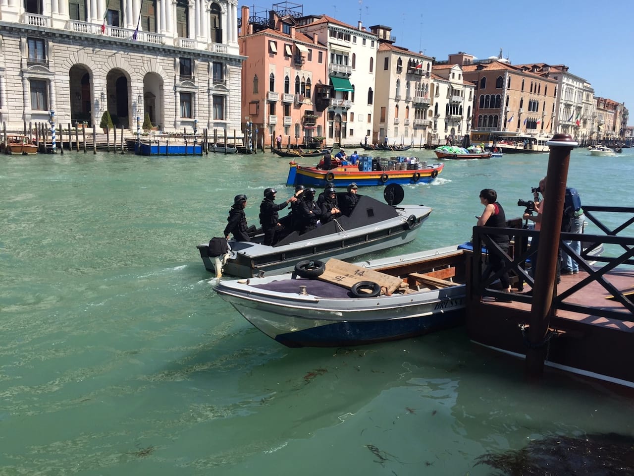 Venetian police survey the scene at Friday's protest