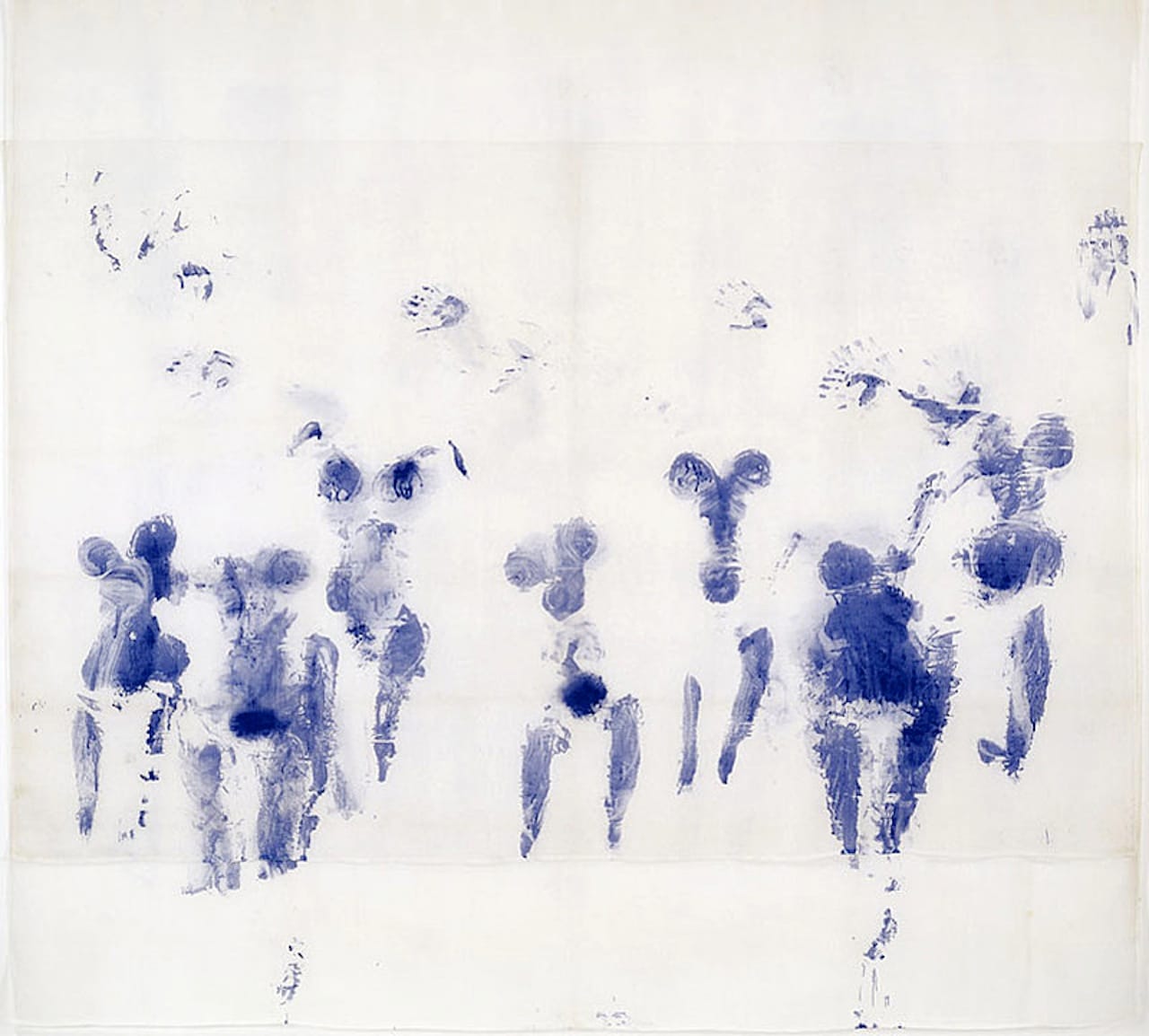 Yves Klein, “Suaire de Mondo Cane (Mondo Cane Shroud)” (1961) Dry pigment and synthetic resin on gauze Collection Walker Art Center; Gift of Alexander Bing, T. B. Walker Foundation, Art Center Acquisition Fund, Professional Art Group I and II, Mrs. Helen Haseltine Plowden, Dr. Alfred Pasternak, Dr. Maclyn C. Wade, by exchange, with additional funds from T. B. Walker Acquisition Fund, 2004; © 2010 Artists Rights Society (ARS), New York/ADAGP, Paris