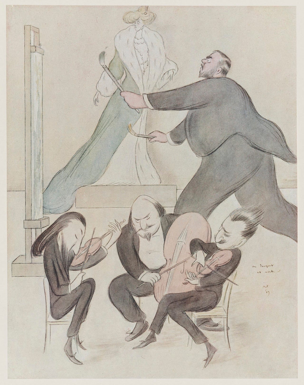 Sargent at Work Max Beerbohm (English, 1872–1956) Undated Offset lithograph *Museum of Fine Arts, Boston. The John Singer Sargent Archive—Gift of Jan and Warren Adelson *Photograph © Museum of Fine Arts, Boston