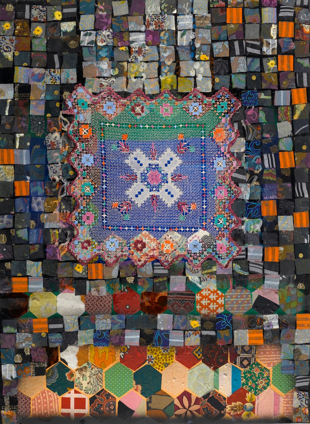 Miriam Schapiro, "Anonymous was a Woman" (1976), acrylic and collage on paper, 30 x 22 in. (Brooklyn Museum, gift of Amy Wolf and John Hatfield in memory of Cynthia Africano, 2005; © Miriam Schapiro)