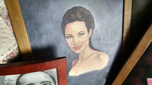 A painting of Angelina Jolie by prison escapee Richard Matt (Image via Twitter)