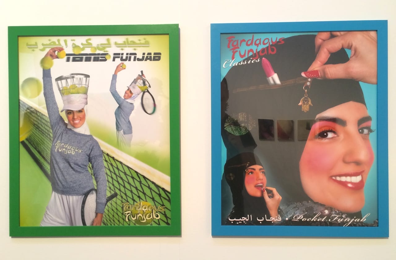 Works by Meriem Bennani in the Signal booth at the NEWD Art Show (photo by Benjamin Sutton for Hyperallergic)