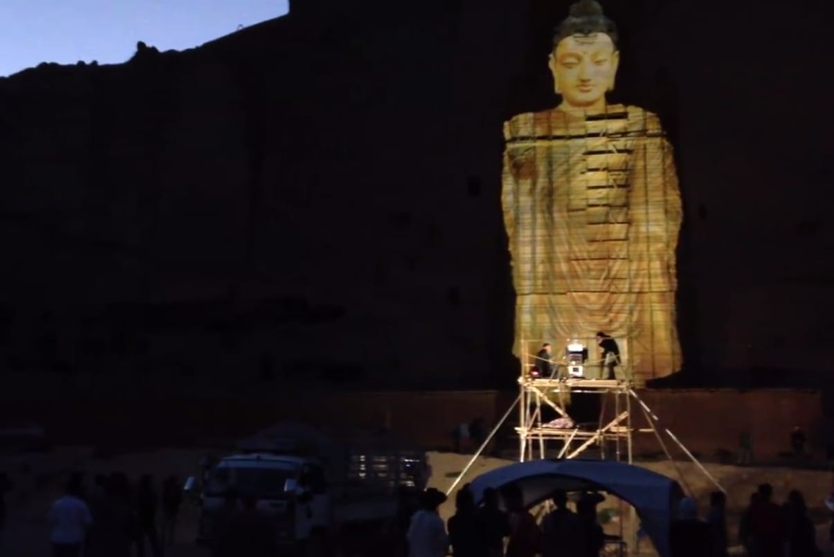 A 3D project of one of the destroyed Buddhas of Bamiyan (still via VOA TV Ashna)