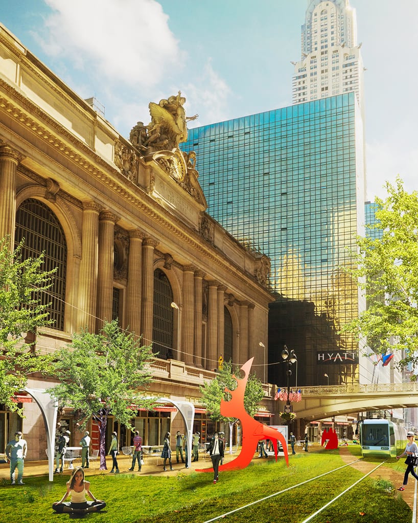 Alexander Calder's "Portrait of a Young Man" (1945) in PinkCloud's rendering of the 42nd Street Greenway (image courtesy of PinkCloud)