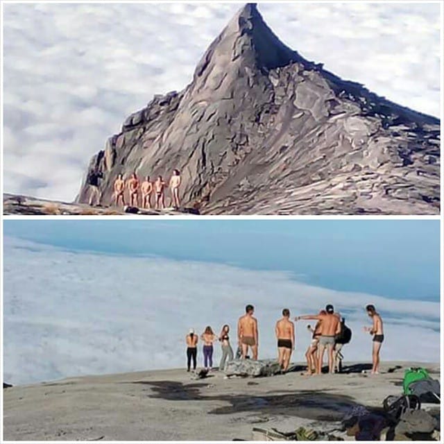 Tourists posing naked on Mount Kinabalu in Malaysia (photo via rosenorriah/Instagram)