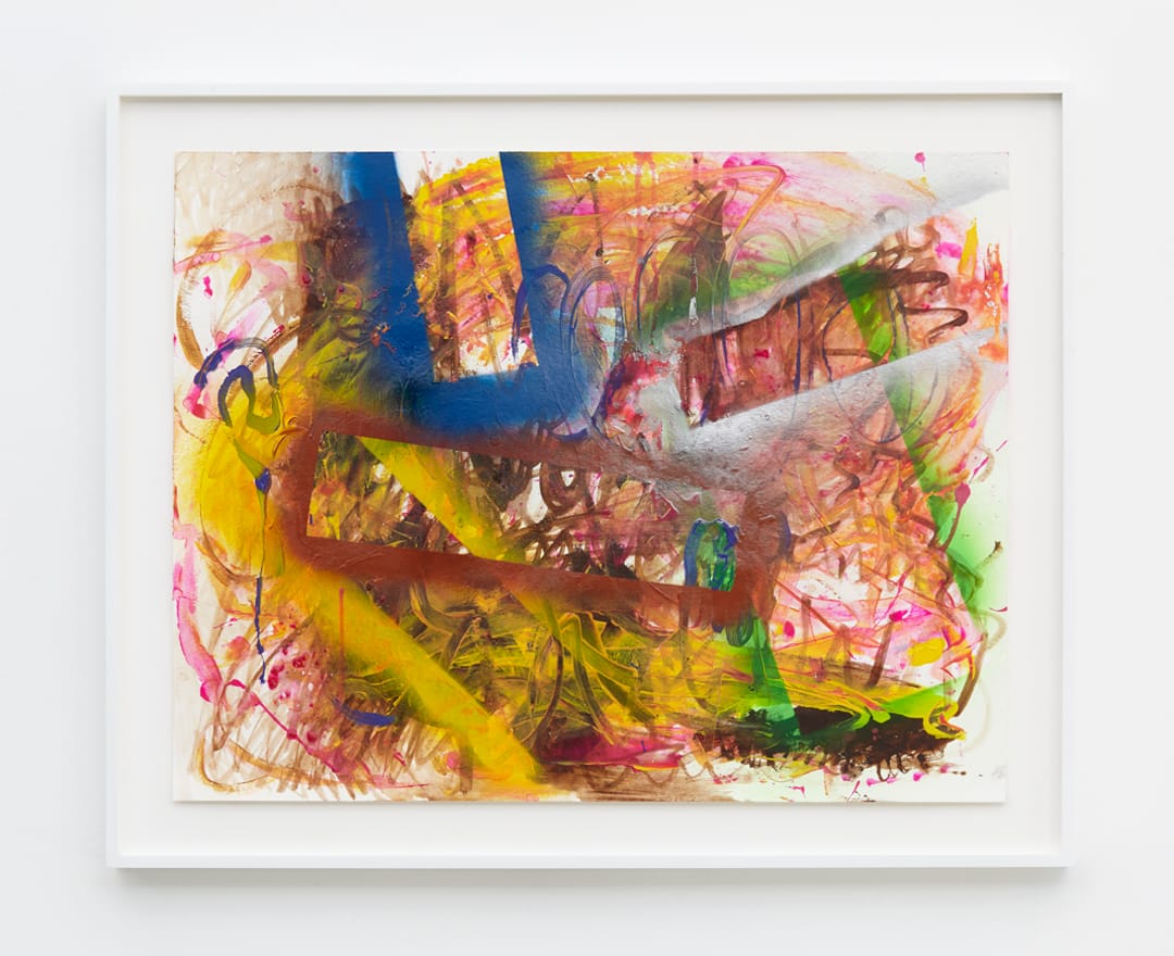 Verena Dengler, "American Painting" (2015), Mixed media and spray paint on paper, 19 1/2 x 25 1/8 inches (50 x 64 cm) - paper size, 23 5/8 x 29 1/4 inches (60 x 74.3 cm) - frame size