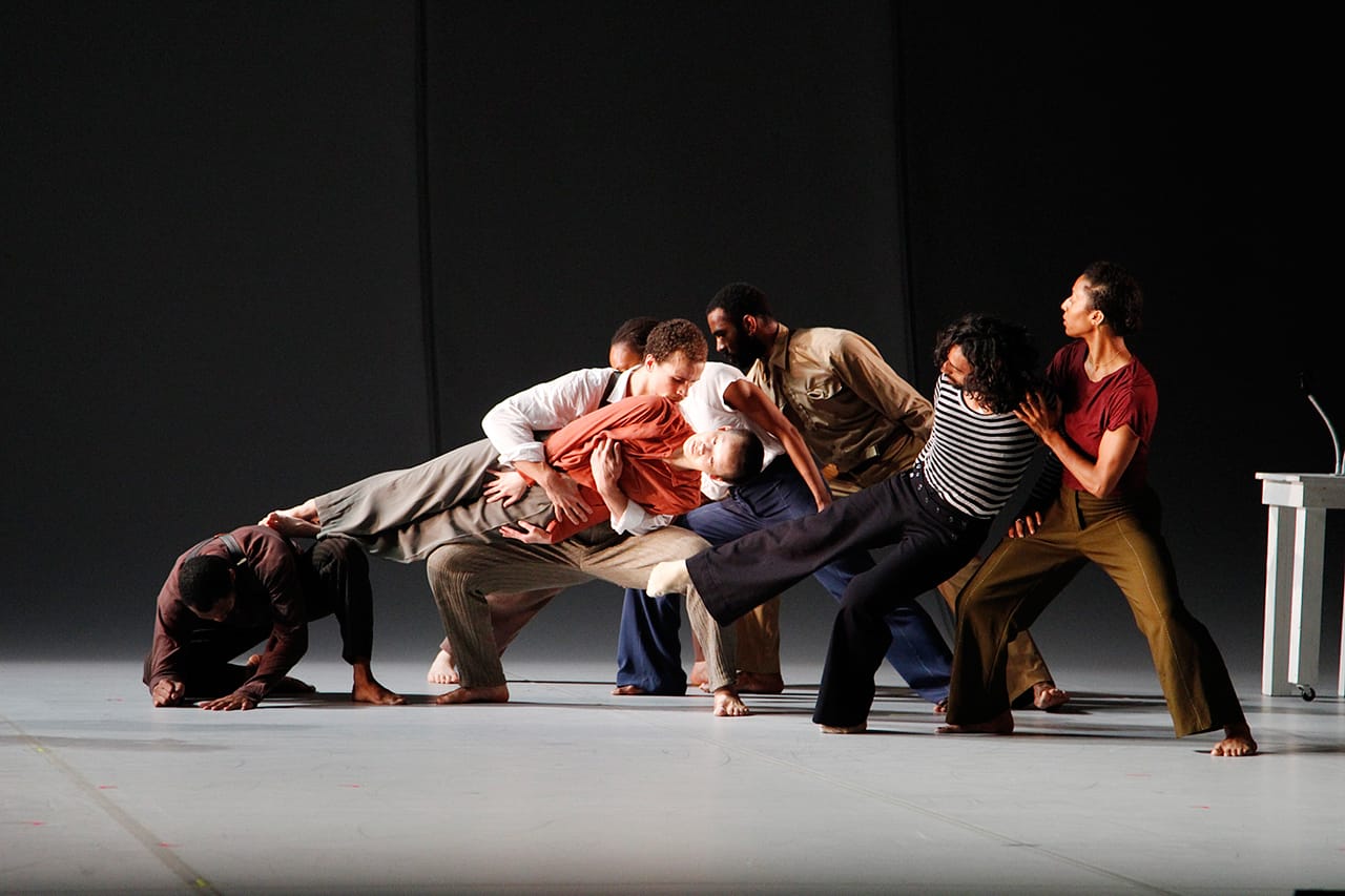 Bill T. Jones/Arnie Zane Dance Company, "Analogy/Dora: Tramontane," with (left to right) Antonio Brown, Talli Jackson, I-Ling Liu, Cain Coleman Jr., Erick Montes-Chavero, and Rena Butler